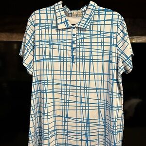 Lopez Blue & White Grid-Print Women’s Polo